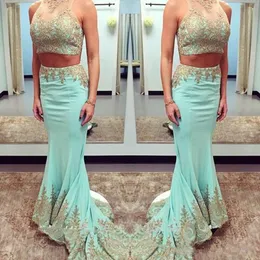 2019 Fashionable Sexy 2 Pieces Prom Dress New Arrival Mermaid Appliques Lace Party Gown Custom Make Plus Size