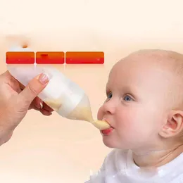 Sejf Safe Cute Baby Rice Pasta Do Jedzenia Training Silikon z łyżką Butelka Infant Komplementarna żywność Squeeze Butelka Mleko Sok Butelki 90ml
