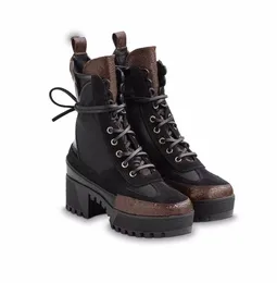 Mulheres de marca De Couro Laureate 5 cm Plataforma Bota De Deserto Designer De Tornozelo Robusto Lona Botas Caixa De Tamanho Da Embalagem EUR35-41