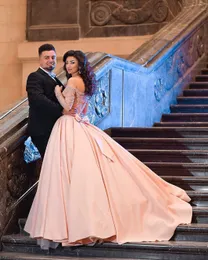 Rodna rosa pärla kula klänning quinceanera klänningar av axelkristaller söt 16 klänningar prom klänningar formella klänningar vestidos de quinceañera