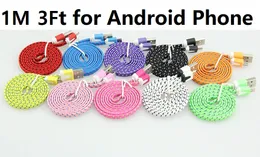 1 M 3ft Przenośny płaski Noodle Nylon Tkaniny V8 Micro USB Data Synchronizuj Kabel adaptera ładowania do Samsung Xiaomi Huawei dla Sony Xperia