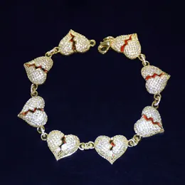 20mm Men's Broken Heart Bracelet Hip Hop Jewelry Womens Zircon Gold Copper Material Iced Out Bling Chain