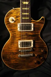 Amber Brown Joe Boneyard Tiger Green Flame Maple Top Electric Guitar Cream Body Binding Yellow Inlay