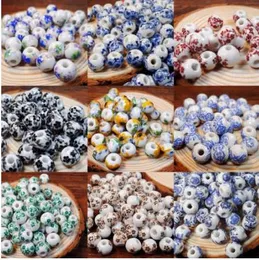 XINYAO 50pcs/lot 10mm Big Large Hole Ceramic Beads Flower Blue And White Porcelain Beads Handmade DIY Jewelry Making Accessories