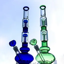 Hookahs 2 färger Cool rökglas Bong med skål 2 lager 4-armträd perc 18,8 mm kvinnliga fogvattenledningar raka perc gb1218