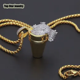 Nyaste stil Glänsande Cubic Zirconia Styrofoam Cup Hängsmycke Halsband Kubansk länk Boxkedja för Mens Hip Hop Rapper Trendiga Tillbehör