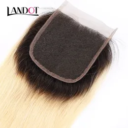 9A Ombre 1B / 613 Bleach Blondynka Brazylijski Peruwiański Malezyjski Indian Virgin Human Hair Weave Proste 4 Wiązki z koronki Zamknięcie może farbować kolor