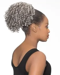 Grey kinky curly ponytail natural hair puff clip in gray human drawstring pony tail hair extension for black women 120g