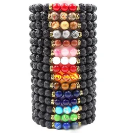 18 färg naturlig lava sten sten armband 8mm färgglada chakra pärlor armband naturliga vulkaniska stenar sten yoga elastiska energi armband