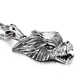 New Punk Male Wolf Head Pendant Vintage Silver Stainless Steel Amulet Animal Wolf Pendant Necklace Jewelry For Cool Men