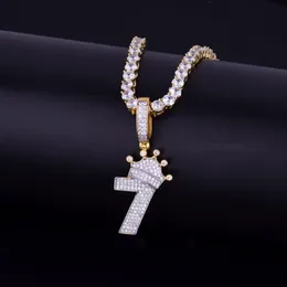 Hot Sale Men/Women Hip hop Jewelry Bling Cubic Zircon Necklace & Pendant Bubble Number Crown Three Color For Gift drop shipping