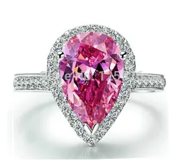 choucong Dazzling Pear Cut Pink 5A Zircon stone 925 Sterling Silver Engagement Wedding Ring Sz 5-11 Free shipping Gift