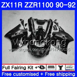 Bodys för Kawasaki ZZR1100 ZX 11R ZX-11R 1990 1991 1992 205HM.AA ZZR 1100 ZX11 R ZX-11 R ZZR-1100 ZX11R 90 91 92 grå svart fager