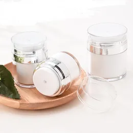 15 30 50g Pearl White Acrylic Airless Jar Cream Słoik ze Silver Collar 15 30 50 ml Cosmetic Pacuum Balsam Pump Butelka SN1046