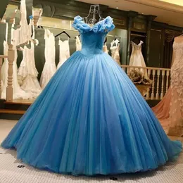 2018 Neue blaue Ballkleid-Abschlussballkleider 2017 Festzugskleider Quinceanera-Kleider Abschlussfeierkleid Puffy Tüll-Abendkleid Q63