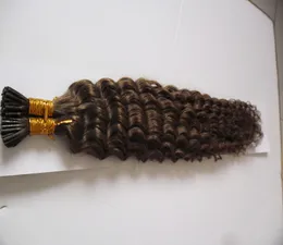 Kinky Curly I Tip Hair Extension Capelli umani 100g 100s Pre Bonded cheratina stick punta estensioni dei capelli 10 "-24"