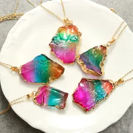 För män Kvinnor Halsband Rainbow Färg Smycken Kedjor Naturlig Crystal Healing Point Chakra Bead Gemstone Pendant Ny Ankomst 9YH BB