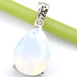 Luckyshine Natural Drop White Moostone Gems Wisiorki Srebrny dla kobiet Opal Neklace Engagemets Jewelry