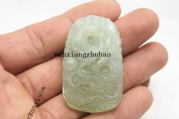 自然Xishan Jade Dragon Play Ball（Oval）、Talisman Pendant Necklaceの手作り彫刻。