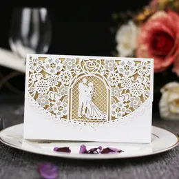 Convites do corte do laser cartões personalizados do convite do casamento com as flores da porta das amantes Hollow Fontes de casamento # BW-I0301