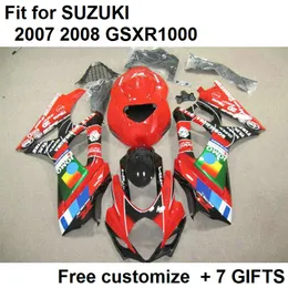 Hot Sale Fairing Kit för Suzuki GSXR1000 07 08 Svart Röd Fairings Set GSXR1000 2007 2008 VF55