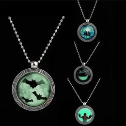 Punk Steampunk Noctilucence Bat Necklace Cat Simle Necklace Glow in the Dark Long Pendant Necklaces For Halloween Gift