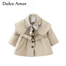 Dulce Amor Höst Baby Girls Jacket Coat Toddler Kläder Full Sleeve Windbreak med Bow Kids Trench Coat OuterWear Coat Tops