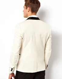 Ucuz ve güzel bir düğme fildişi sağdıç shawl siyah yaka damat smokin erkekler takım elbise düğün balo adam blazer ceket pantolon ti268c