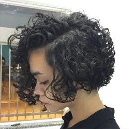 熱い販売ブラジルの髪の短い巻き毛のかつらシミュレーションの人間の髪のボブ短波かつら