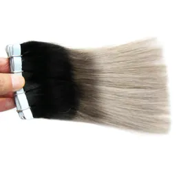 Tape Extensions Gray 100g Tape In Hair Extensions Skin Weft Human 1b och Grå Omberr Remy Tape Hair Extensions 40st
