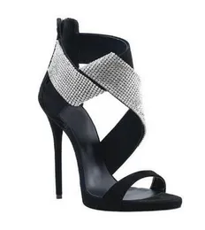 Sexy Crystal Cross Strap High Heel Sandals Kobiety Wycięte Peep Toe Powrót Zamek Sukienka Buty Cienkie Obcasy Sandały 2018 Bezpłatny statek