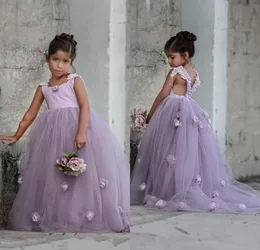 Blume Purple schöne quadratische Nacken handgefertigte Blumen Mädchen Festzug Kleider Kinder Prom Hochzeitsfeier Kleid für Mädchen s s