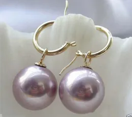 Rzadkie ogromne 14mm Tahitian Light Purple South Sea Shell Pearl Earring