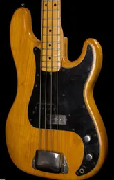 Niestandardowe 4 struny precyzyjne vintage naturalny jazz elektryczny bas gitarowy ciało popiołu, kropka, wkładka, czarny pickguard, duża pokrywa mostu