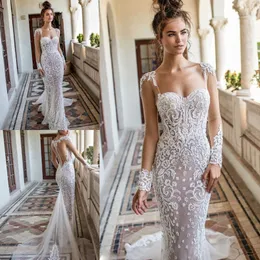 Meerjungfrau Hochzeit Berta Kleider Lange Ärmel Spitze Applizierte Schatz Illusion Brautkleider Arabilc Dubai Vestidos De Novia