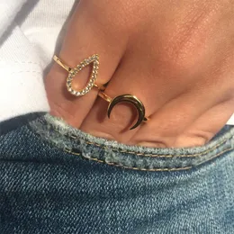 Guld Silver Färg Charm Midi Finger Ring Set för Kvinnor Moon Crystal Knuckle Party Rings Punk Smycken Gift