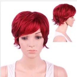 Short Side Bang Slightly Curled Synthetic Wig Womens Wig Red Hair