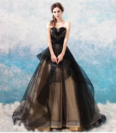 Black Gold A-line Vintage Gothic Wedding Dress Sweetheart Beaded Ruffles Corset Back Non White Colorful Bridal Gowns