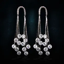 Vecalon Fashion Tassels Line Dangle 5a Zircon CZ SIR Engagement Wedding Drop Earring for Women Bridal Jewelry Nice 2024