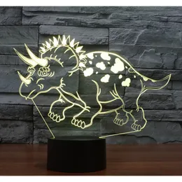 Visual 3D LED Night Light Triceratops Dinosaur 7 Kolory Światła do Home Decoration Lampa Darmowa Wysyłka # T56