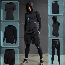 2017 Quick Dry Men's Running Sets 6pieces/sets Compression Sports Suits Basketball Tights Clothes Gym Fitness Jogging Sportswear