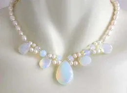 Ręcznie robione damskie 7-8mm Naturalne białe Akoya Hodowla Pearl Opal Necklace 18 ''