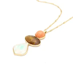 Fashion Waterdrop Natural Stone Druzy Necklace Gold Metal Long Chain Sweater statement Necklace Geometric Jewelry