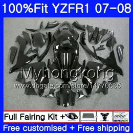 Injektionskropp för Yamaha YZF R 1 YZF 1000 YZFR1 07 08 227HM.3 YZF R1 07 08 YZF1000 YZF-1000 Glossy Black Hot YZF-R1 2007 2008 Fairing Kit