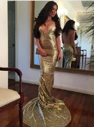 Sexy Goldapplikationen Abendkleider Meerjungfrau Spaghetti V-Ausschnitt Open Back Einfaches langes Ballkleid Kleid für besondere Anlässe für Frauen in Übergröße