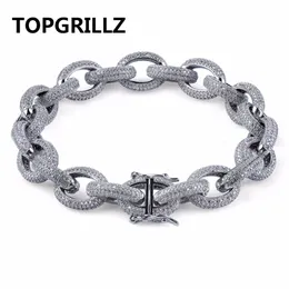 Topgrillz Hip Hop Men Armband Koppar Guld / Silver Färgpläterad Micro Paved CZ Stone Twisted och Oval Link Chain Bracelets 7 "8"