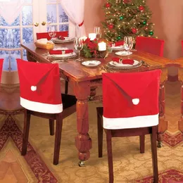 Avtagbar Santa Red Hat Chair Cover Juldekorationer Middagsstol Xmas Cap Sets Folding Hotel Chair Covering