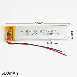 wholesale 3.7V 500mAh Lithium Polymer LiPo Rechargeable Battery cells 601452 li-po li ion power For Mp3 GPS mobile phone headphone recorder