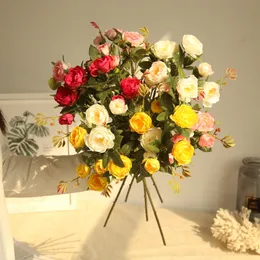 偽の花5頭造花茶の芽シミュレーション茶バラのシルクの花の結婚式の装飾