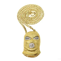 Hip Hop Men s Csgo Hängsmycke Halsband Iced Out Mask Head Charm Gold Silver Plated Long Cuban Link Kedja för Kvinnor Smycken
